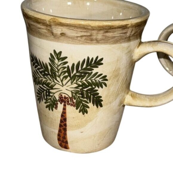 Set Of 2 Home Trends Palm Tree Ceramic Mugs Beige & Brown Design 4.5" Tall Dishw - Picture 3 of 7